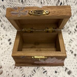 Hand Crafted Wood Trinket Box with Pink Floral Accents